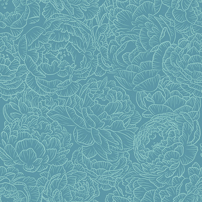 Peony in Teal Wallpaper