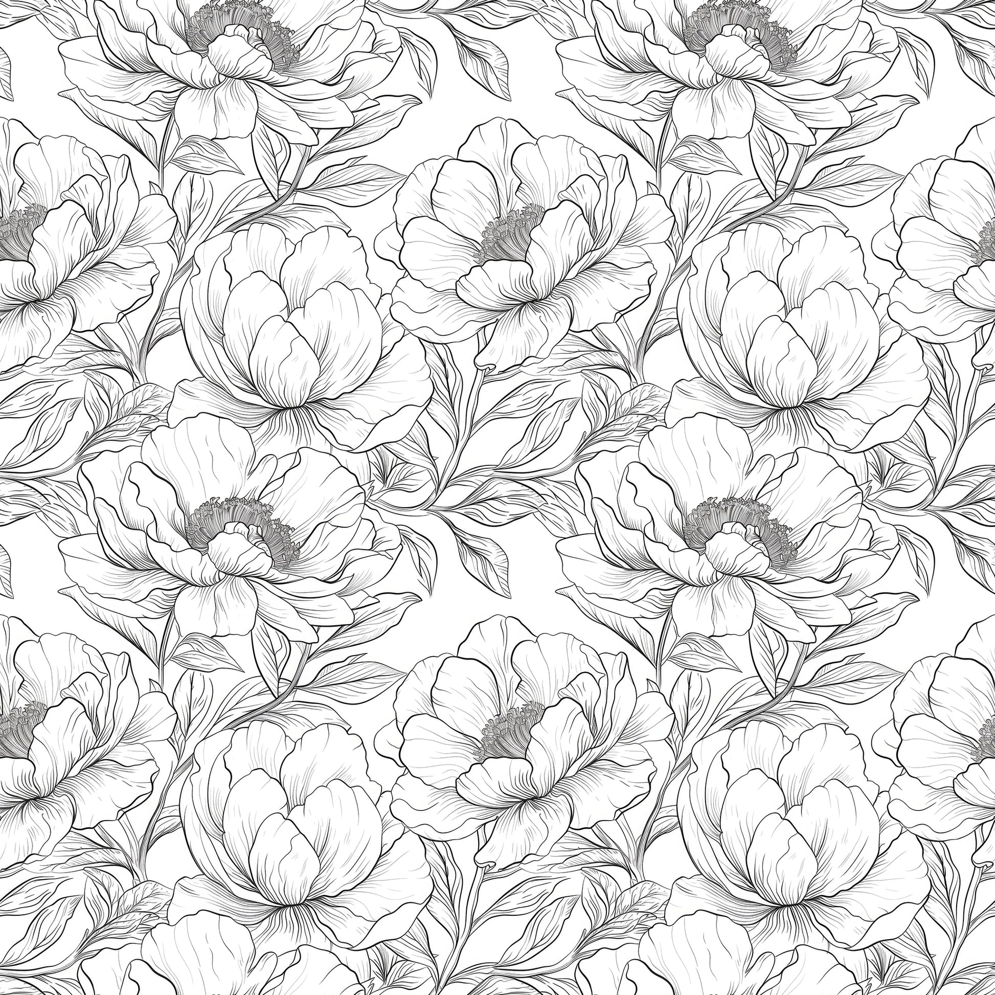 Peony Pencil Sketch Wallpaper.