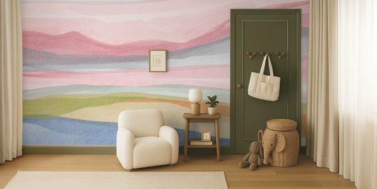 Pink Mountain Peel and Stick Wall Mural - Coastal, Watercolor, Mural