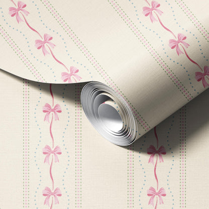 Preppy Bows in Pink and Cream Wallpaper