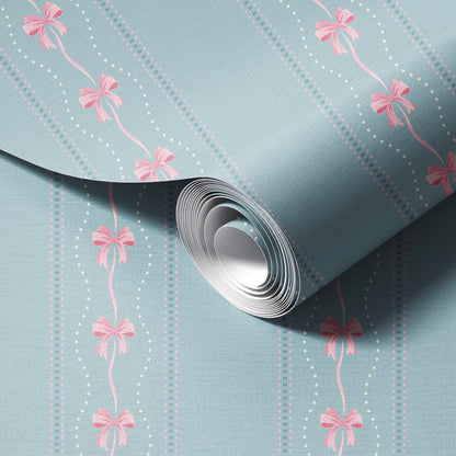 Preppy Bows in Blue and Pink Wallpaper