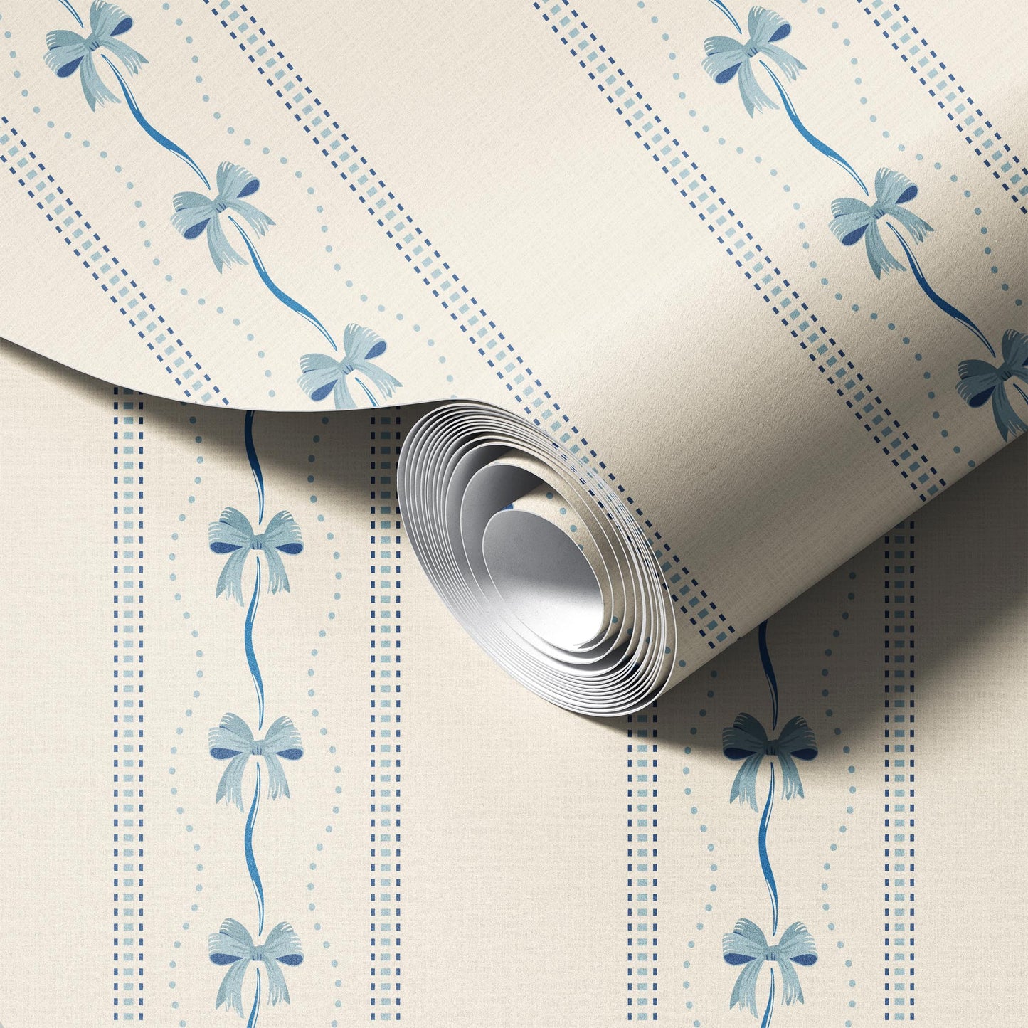 Preppy Bows in Blue and Cream Wallpaper