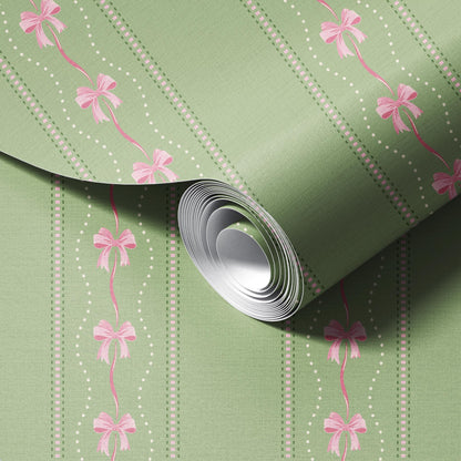 Preppy Bows in Green and Pink Wallpaper