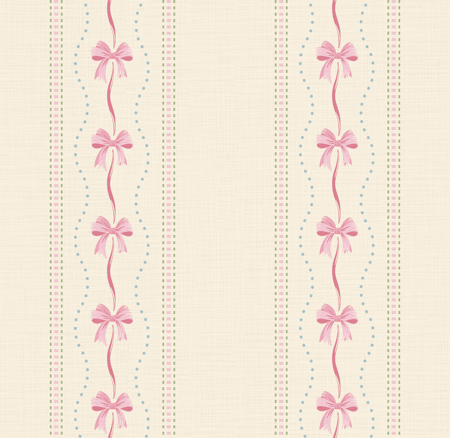 Decorative wallpaper with pink bows and striped patterns on a light background