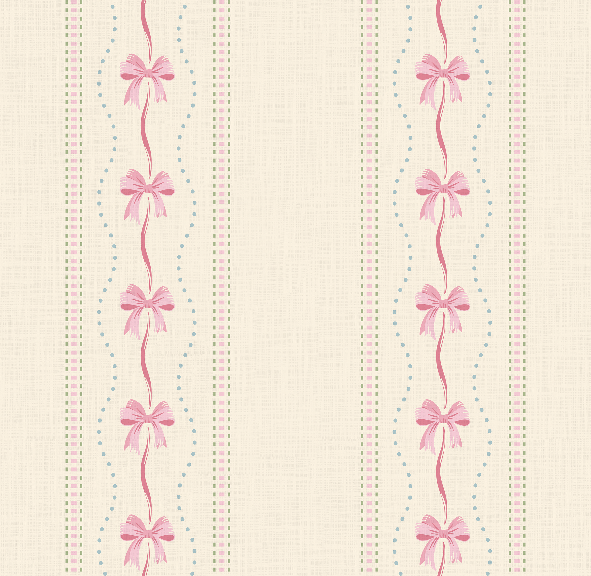 Decorative wallpaper with pink bows and striped patterns on a light background