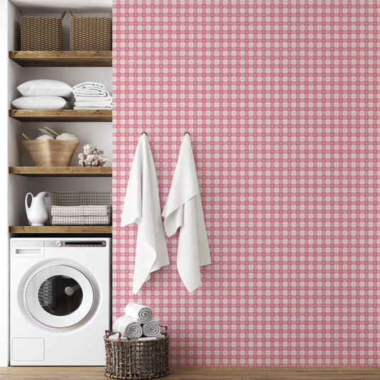 Preppy Gingham with Dots - Mid Pink and Cream