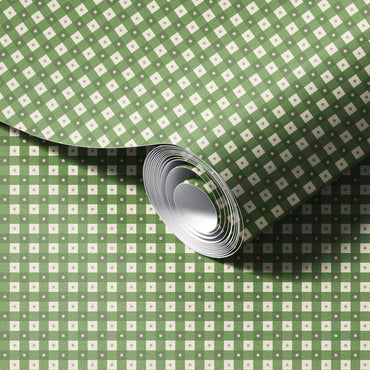 Preppy Gingham with Dots - Green, Pink and Cream Wallpaper