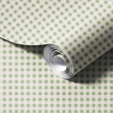Preppy Gingham with Dots - Light Green and Cream