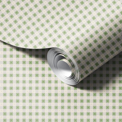 Preppy Gingham with Dots - Light Green and Cream