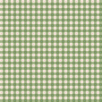 Preppy Gingham with Dots - Green, Blue and Pink Wallpaper