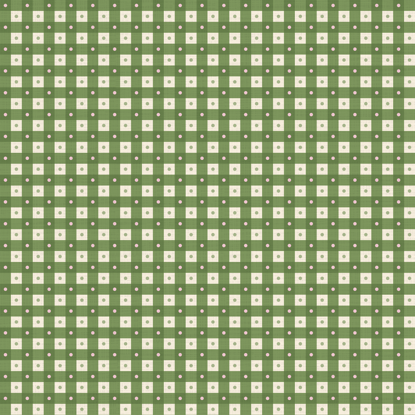 Preppy Gingham with Dots - Green, Pink and Cream