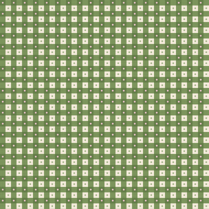 Preppy Gingham with Dots - Green, Pink and Cream