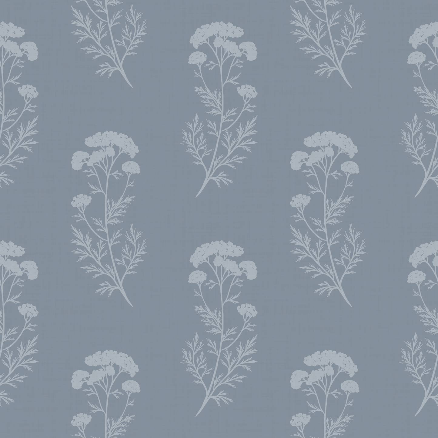Pattern of white floral and leaf designs on a blue background