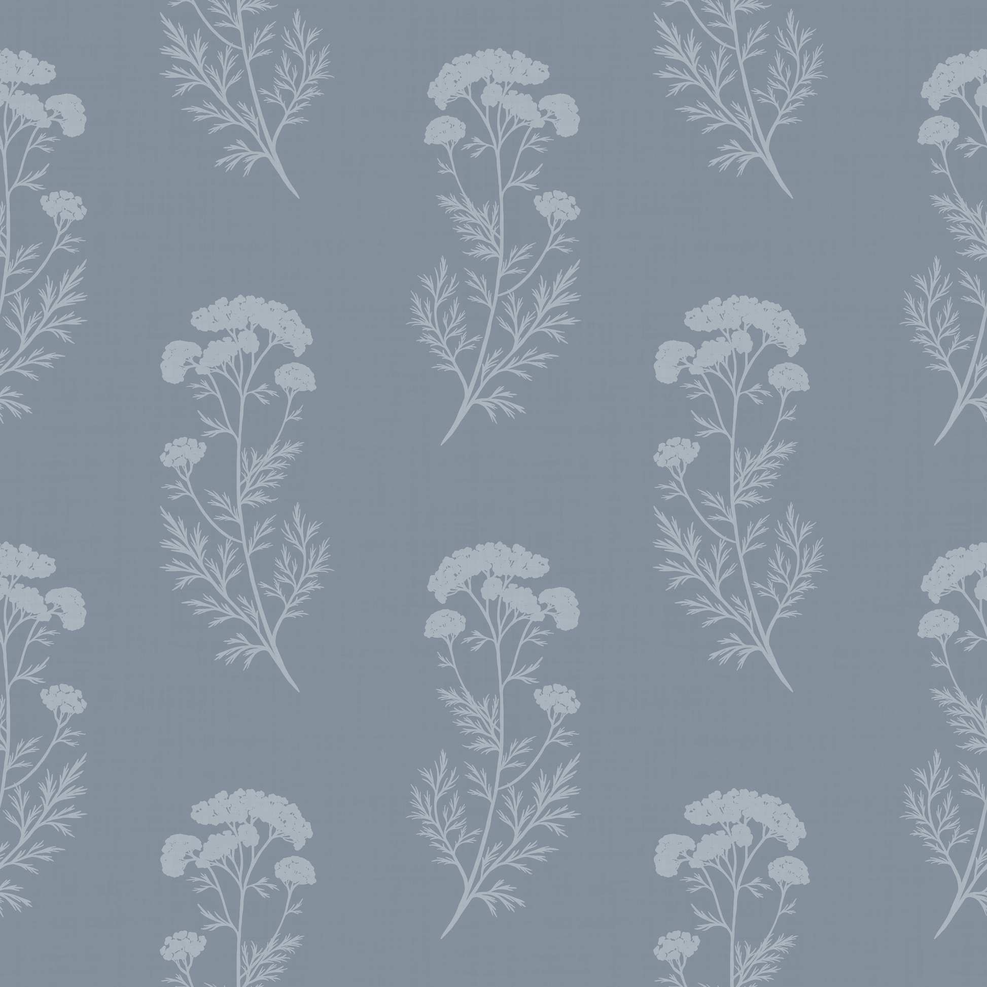 Pattern of white floral and leaf designs on a blue background
