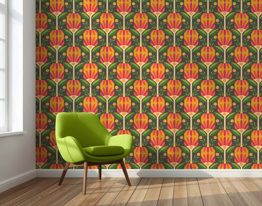 Retro Pickleball Peel and Stick Wallpaper - Retro, Sports