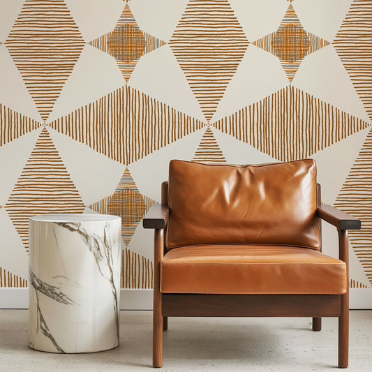 Rhombus Striped Golden Brown Peel and Stick Wallpaper Sample - Abstract, Art Deco, Geometric