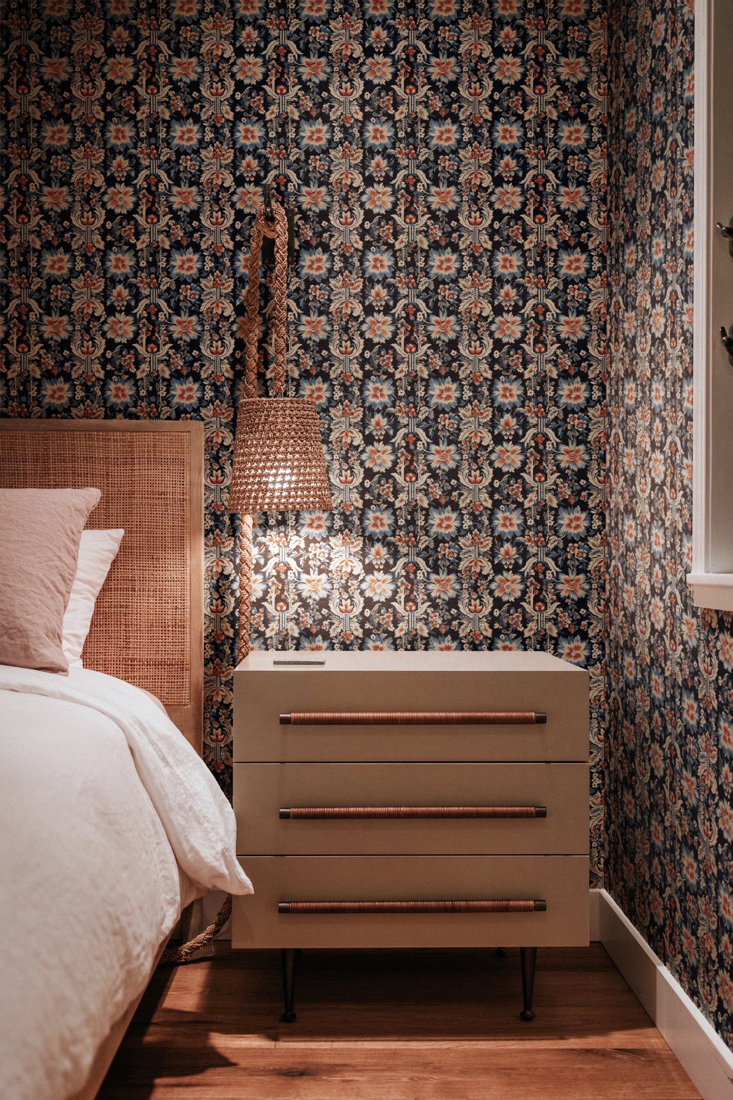 Rich and Dark Geometric peel and stick wallpaper room mockup