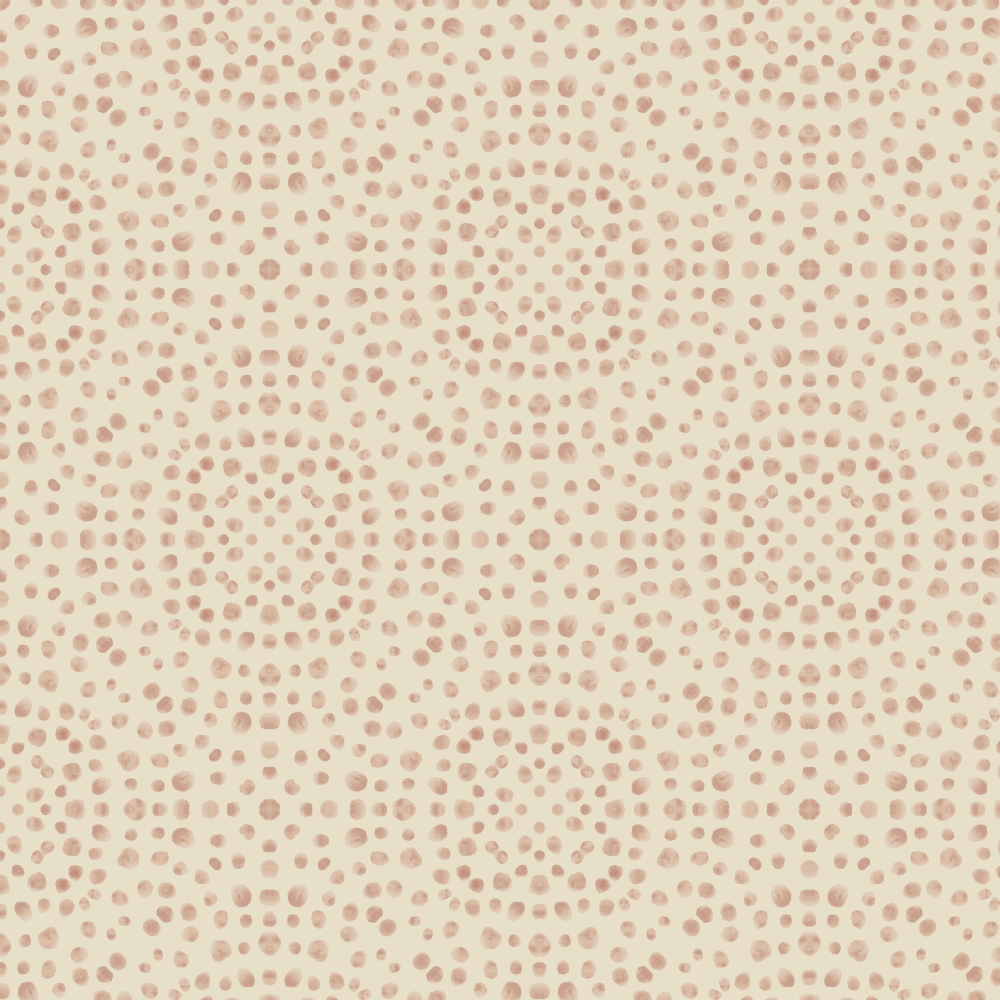Patterned fabric swatch with small pink dots on a beige background