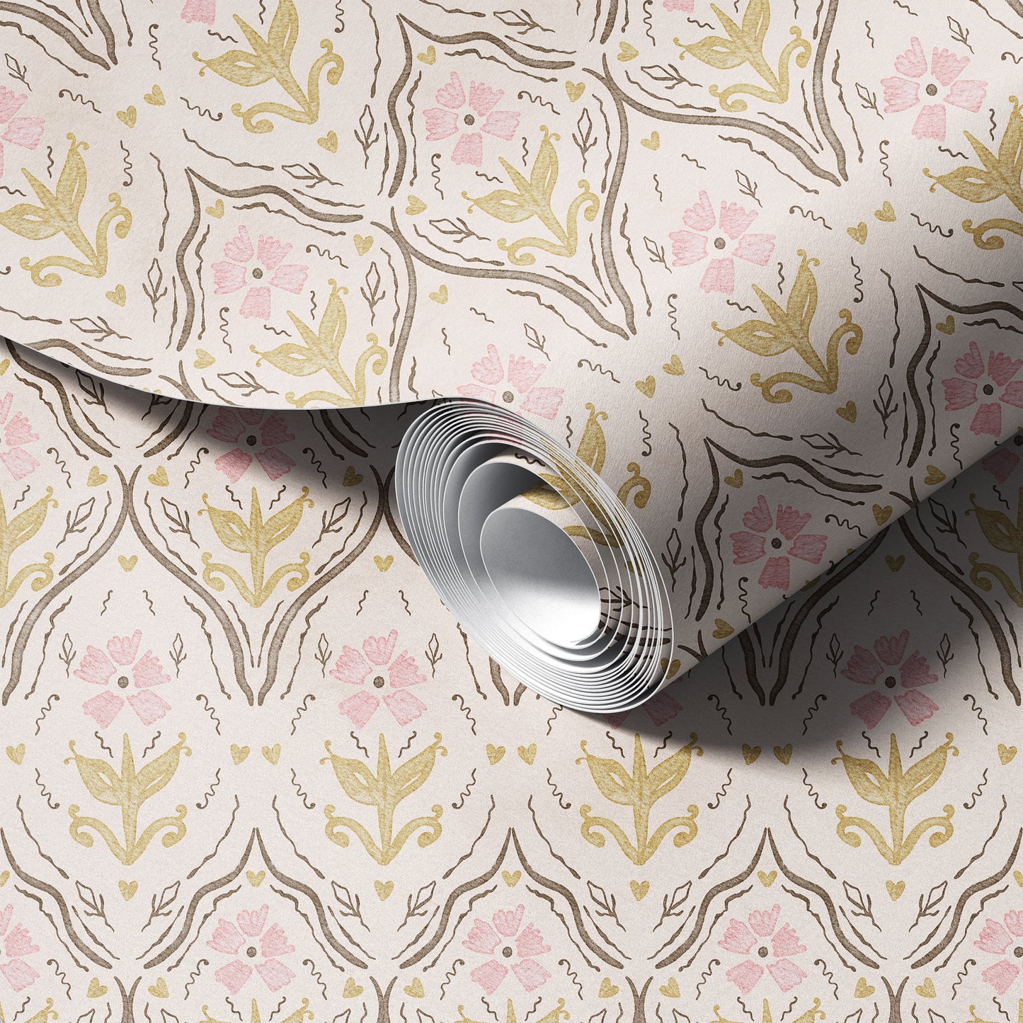Rust Boho Damask Wallpaper