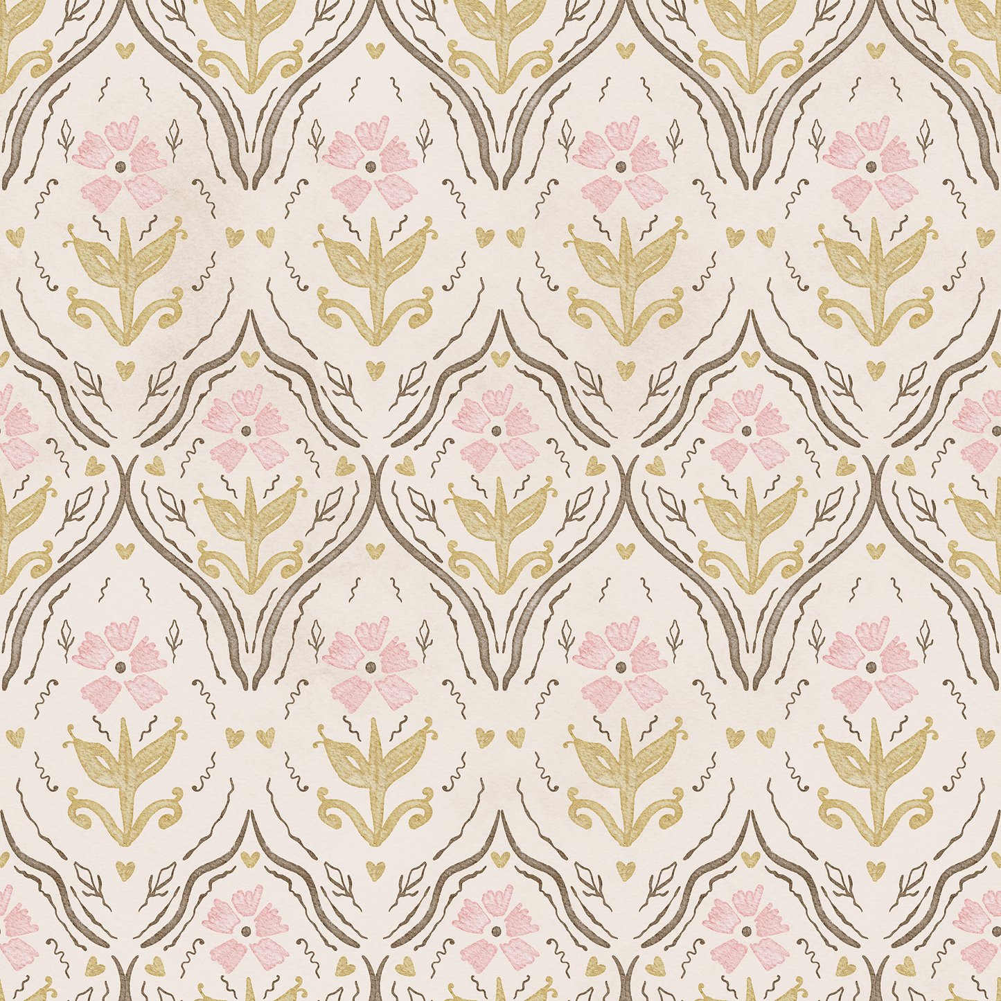 Rust Boho Damask Wallpaper
