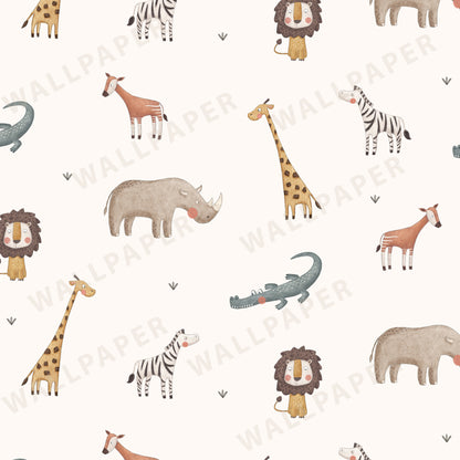 Safari Animals Peel and Stick Wallpaper Sample - Animals, Nursery, Safari