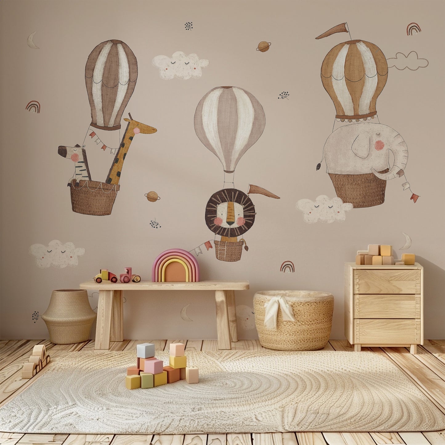 Safari Balloon Peel and Stick Wall Mural - Animals, Nursery, Safari