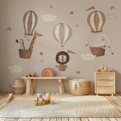 Safari Balloon Peel and Stick Wall Mural - Animals, Nursery, Safari
