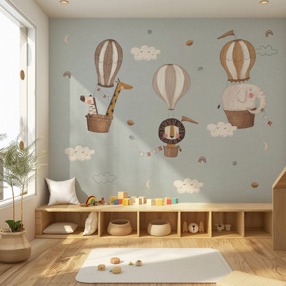 Safari Balloon Peel and Stick Wall Mural - Animals, Nursery, Safari