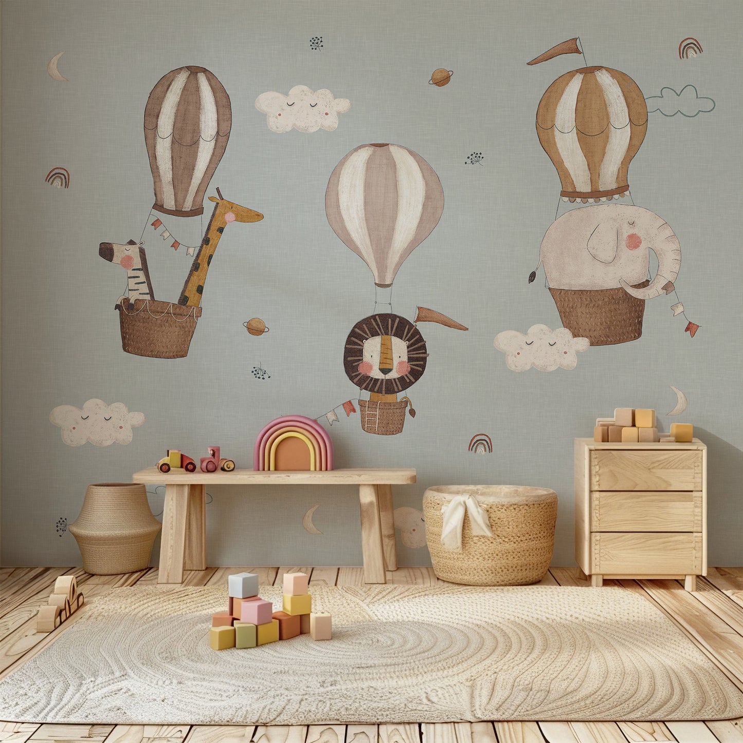Safari Balloon Peel and Stick Wall Mural - Animals, Nursery, Safari