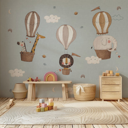 Safari Balloon Peel and Stick Wall Mural - Animals, Nursery, Safari