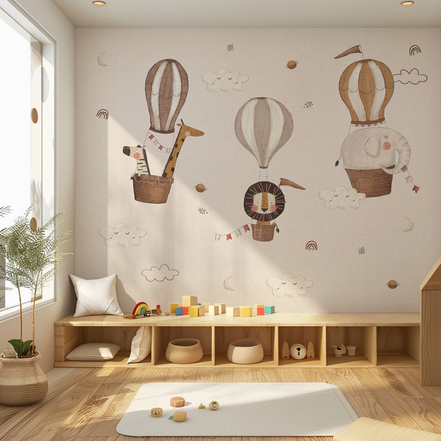 Safari Balloon Peel and Stick Wall Mural - Animals, Nursery, Safari