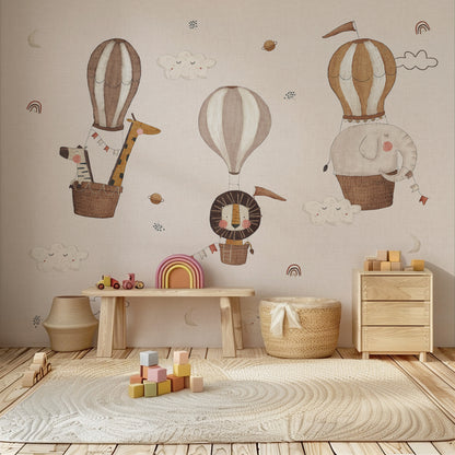 Safari Balloon Peel and Stick Wall Mural - Animals, Nursery, Safari