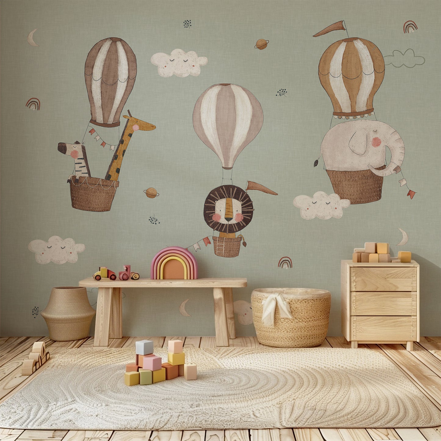 Safari Balloon Peel and Stick Wall Mural - Animals, Nursery, Safari