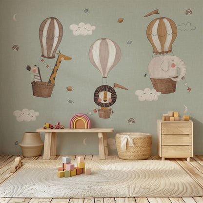 Safari Balloon Peel and Stick Wall Mural - Animals, Nursery, Safari