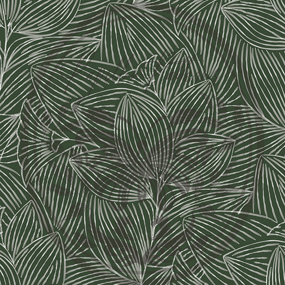 Sahara Botanical Dark Green peel and stick wallpaper pattern swatch