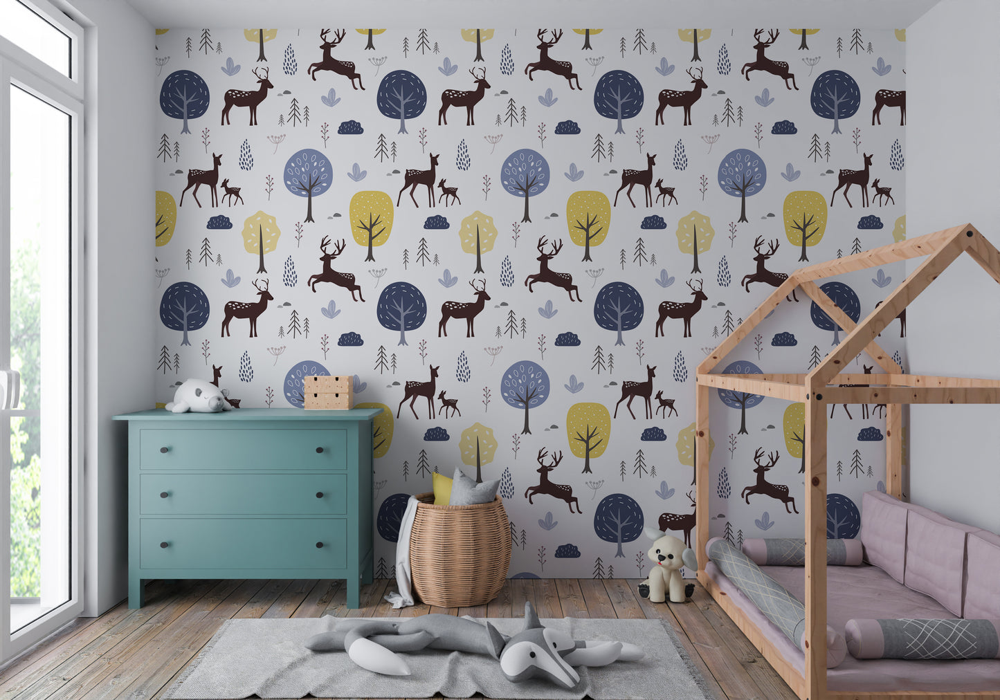 Scandi Forest peel and stick wallpaper room mockup