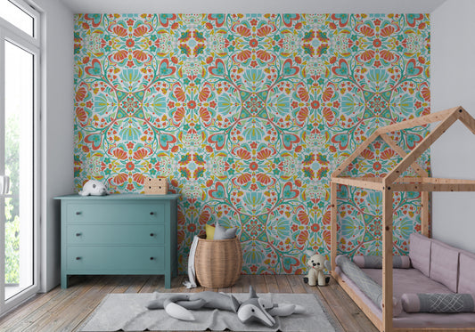 Scandinavian Folk Garden Pastels Wallpaper