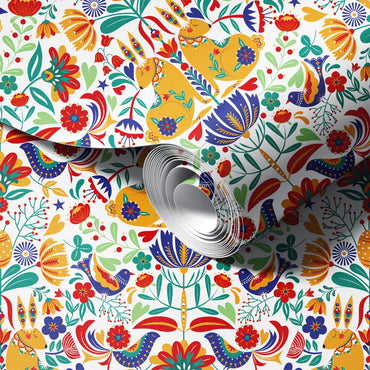Scandinavian Rabbit Garden White Wallpaper