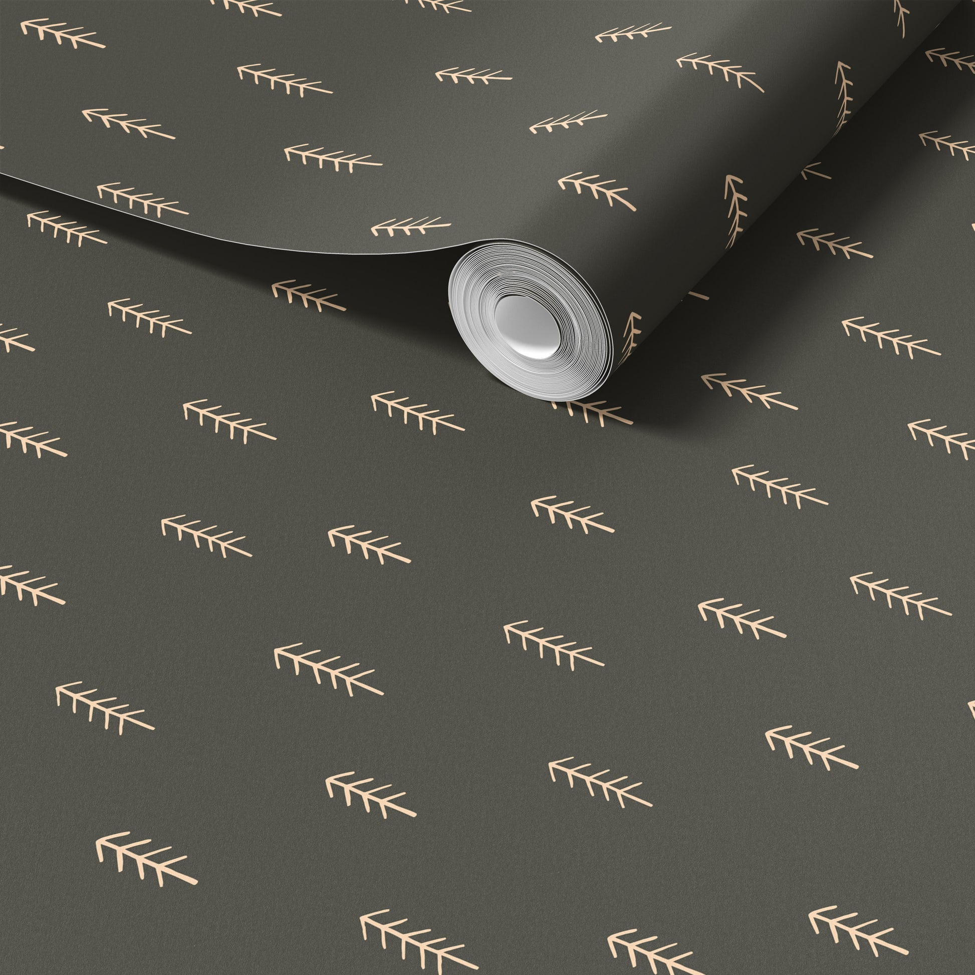 Scattered Pine Trees Biophilic Green peel and stick wallpaper room mockup