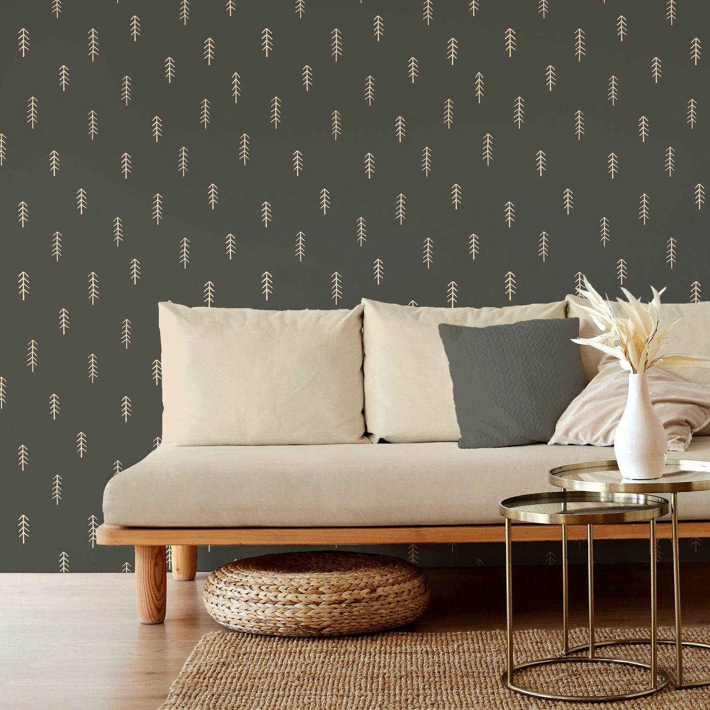Scattered Pine Trees peel and stick wallpaper room mockup