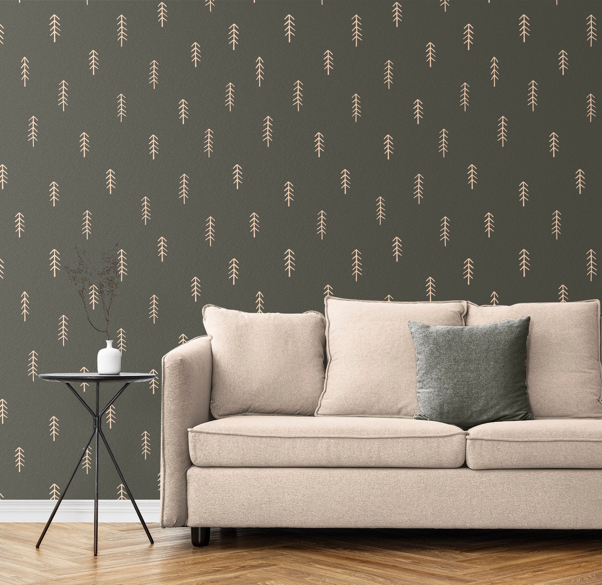Scattered Pine Trees peel and stick wallpaper room mockup
