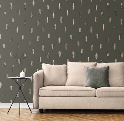 Scattered Pine Trees peel and stick wallpaper room mockup