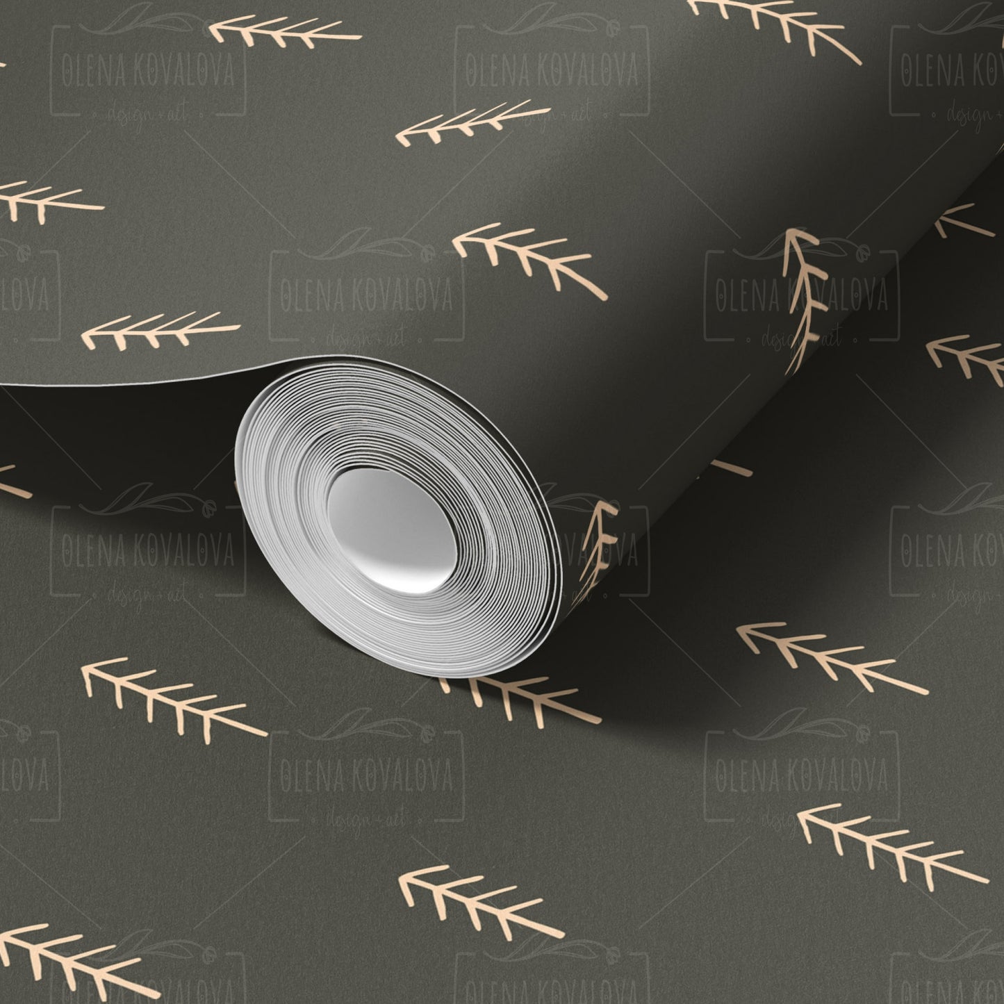 Scattered Pine Trees peel and stick wallpaper pattern detail