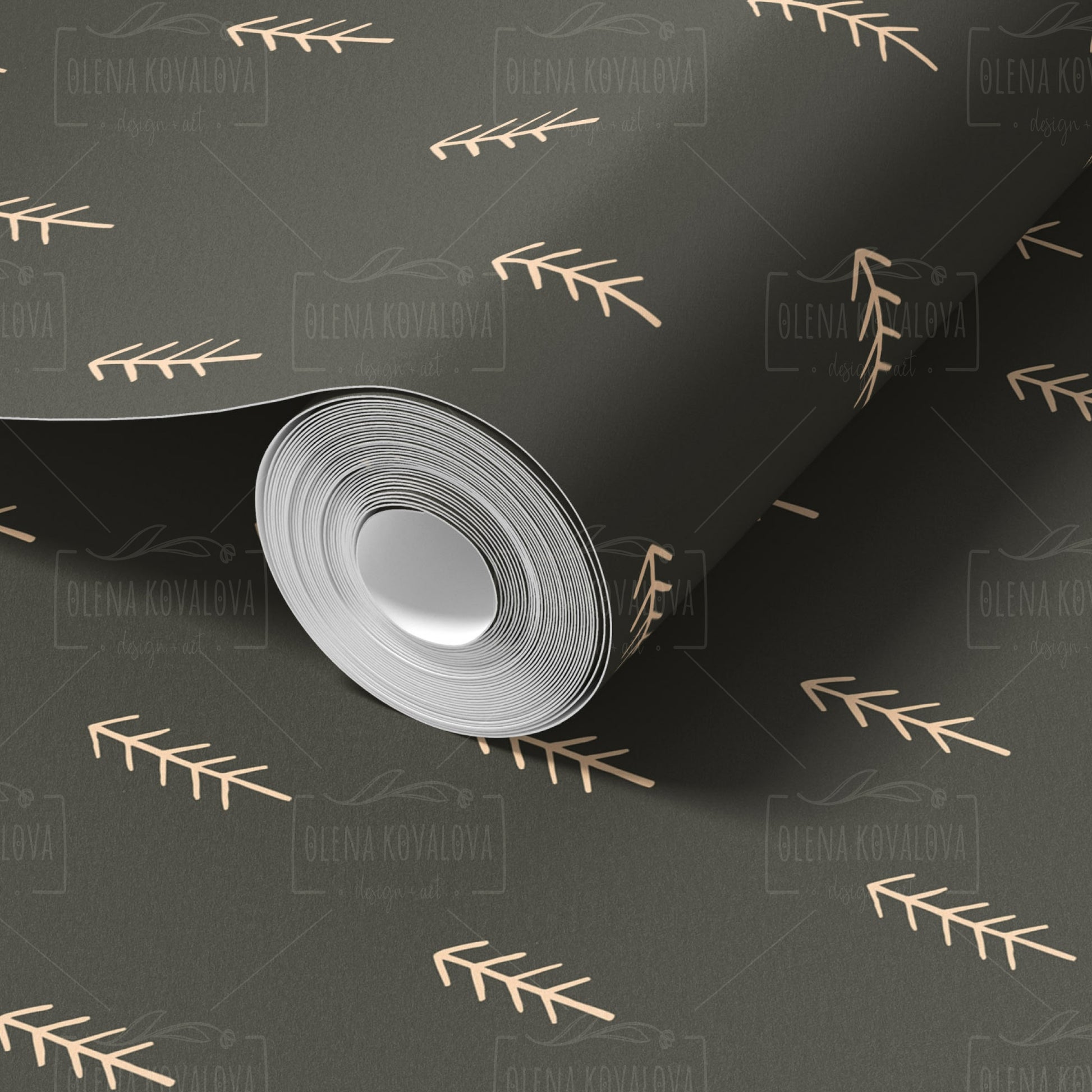 Scattered Pine Trees peel and stick wallpaper pattern detail