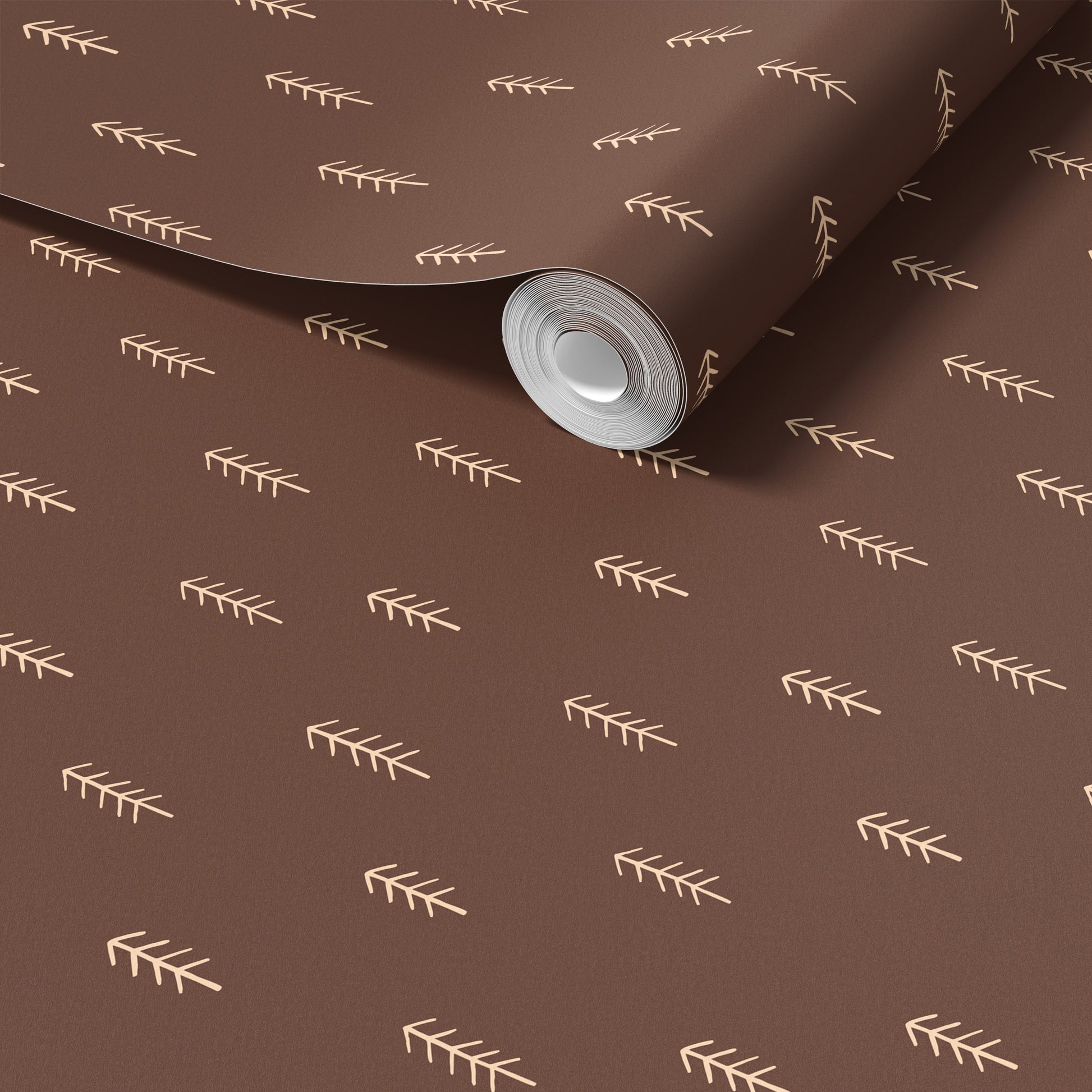 Scattered Pine Trees Brown peel and stick wallpaper room mockup