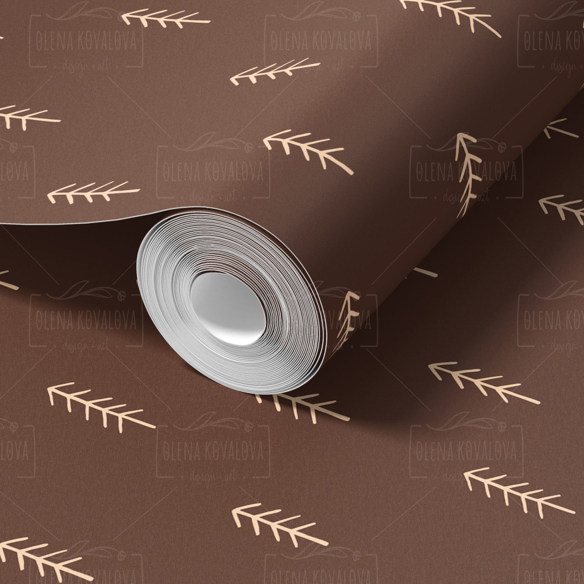 Scattered Pine Trees Brown peel and stick wallpaper pattern detail