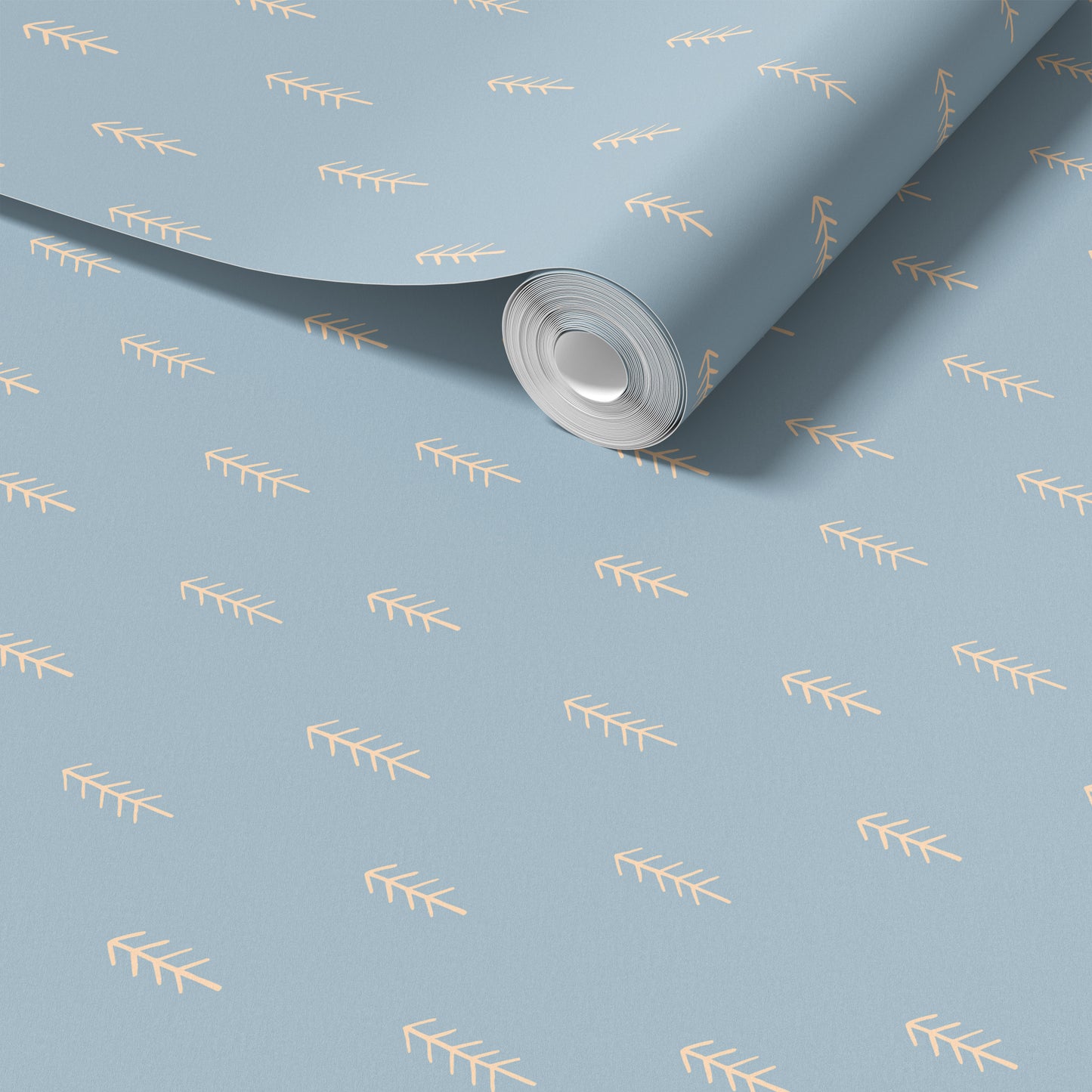 Scattered Pine Trees Fog Blue peel and stick wallpaper room mockup