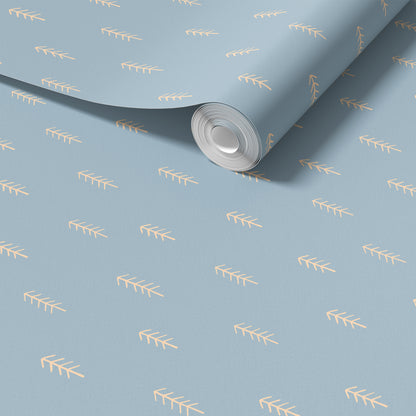 Scattered Pine Trees Fog Blue peel and stick wallpaper room mockup