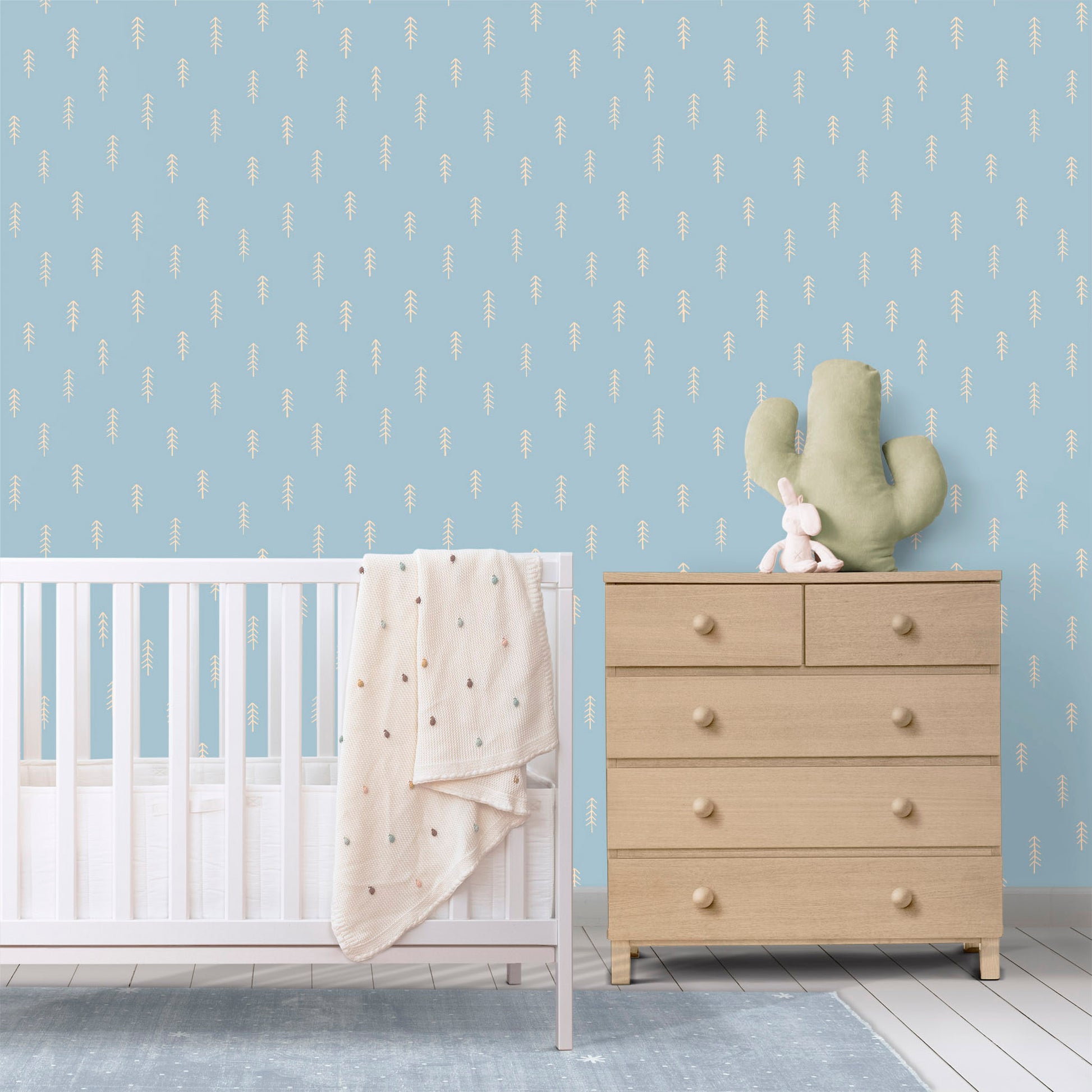Scattered Pine Trees peel and stick wallpaper room mockup
