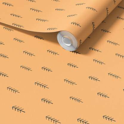 Scattered Pine Trees Mustard Yellow peel and stick wallpaper room mockup